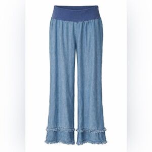 Sharon Young Wide Leg Chambray Pants Ribbed Waist Frayed Hem XL